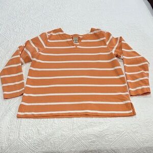 L.L. Bean Women's Orange and White Striped Sweatshirt